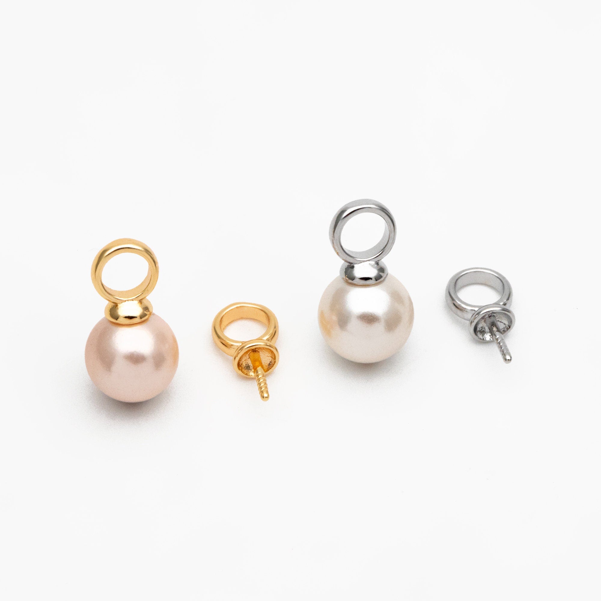 10pcs Gold/ Silver Peg Bail For Half Drilled Pearls Or Stones, Gold/ Rhodium plated Brass, Pearl Drop 4mm Cup (GB-4773-D)